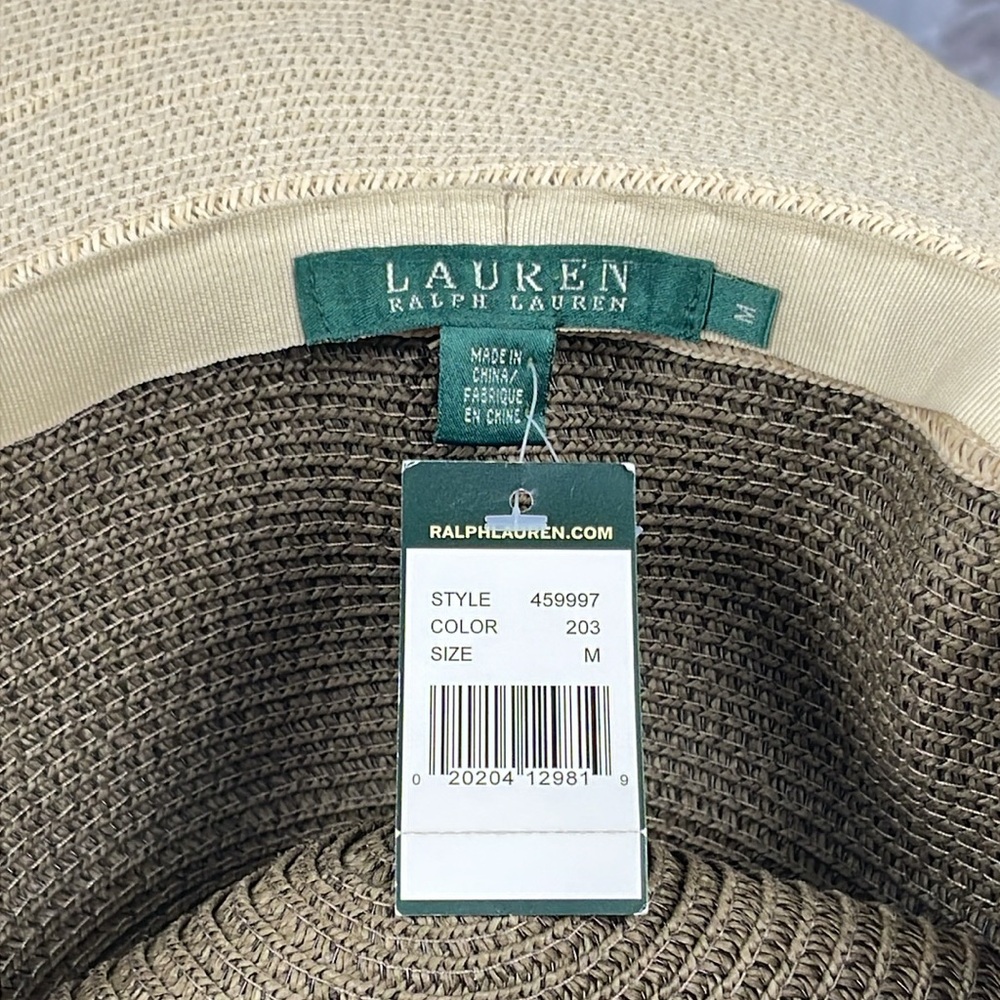 Lauren Ralph Lauren Straw Sunhat Floppy Wide Brim Two-Tone Brand Plaque Size M - Picture 7 of 10